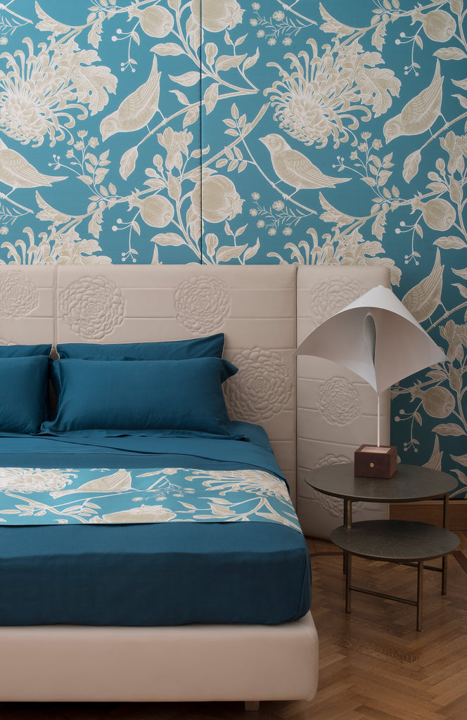 Cordonetto. Bed Set. Vivid. Green. Flowers. Birds.